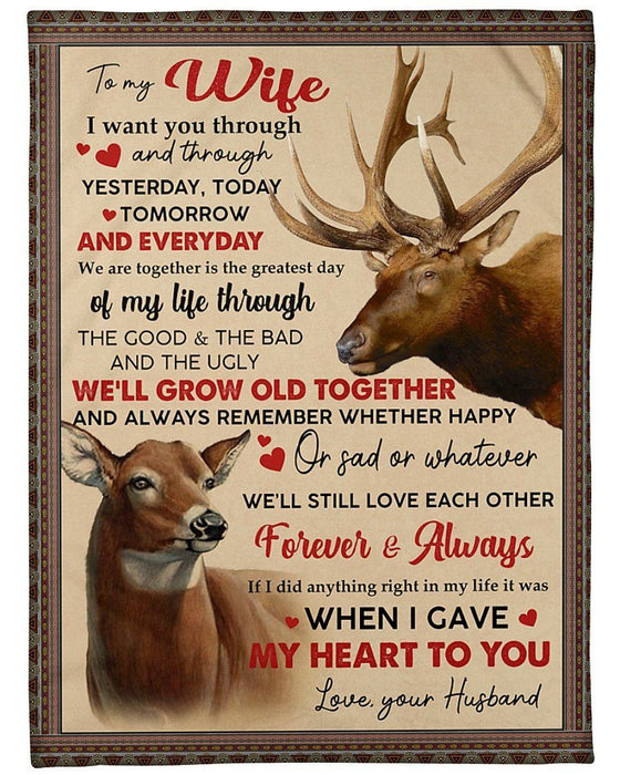 Personalized Vintage Blanket To My Wife For Valentines We'Ll Grow Old Together Deer Couple Blanket Custom Name