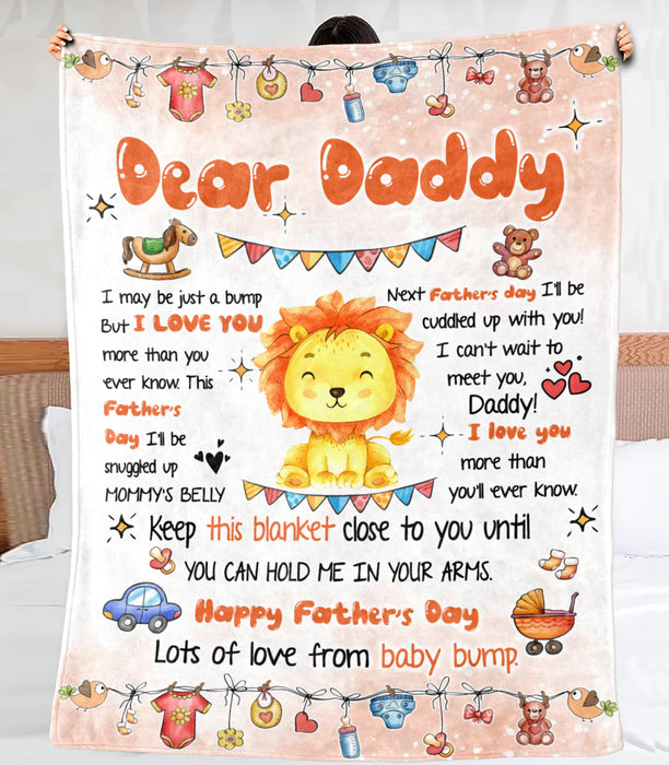 Personalized Blanket To My Dad From Baby Bump Happy Father's Day Cute Funny Baby Lion Print Custom Name