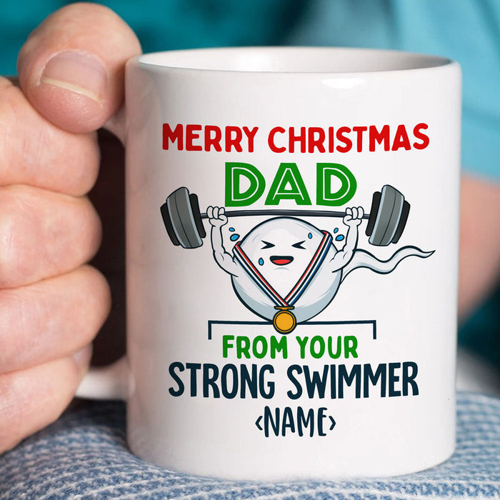 Personalized Coffee Mug For Dad From Kids Your Strong Swimmer Sperm Fit Bod Custom Name Ceramic Cup Gifts For Christmas