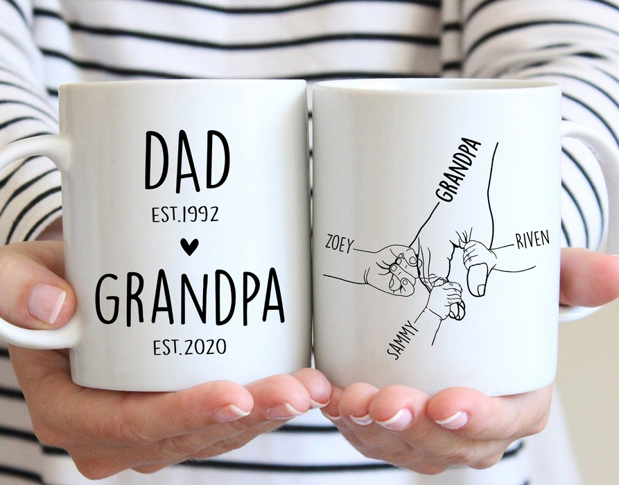 Personalized Ceramic Coffee Mug For Grandpa Dad Grandpa EST Year Custom Grandkids Name & Year 11 15oz Cup