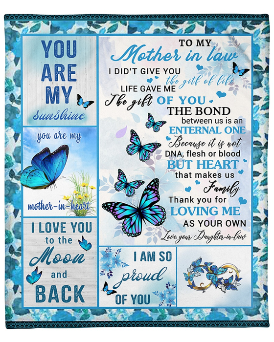 Personalized Sherpa Blanket To My Mother In Law Blue Butterflies & Flower Design Print Custom Name Thow Blanket