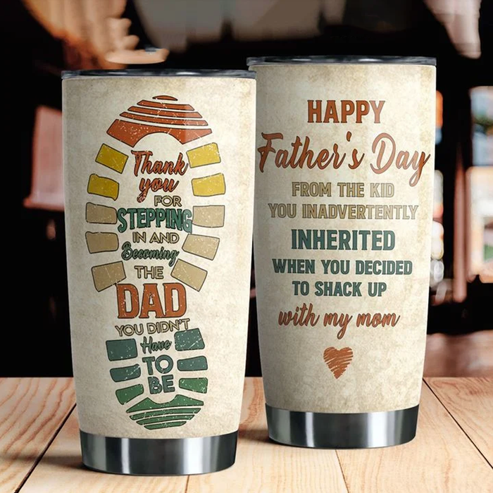 Personalized Tumbler Gifts For Stepdad Vintage Footprint Thanks You For Stepping In Custom Name Travel Cup For Christmas