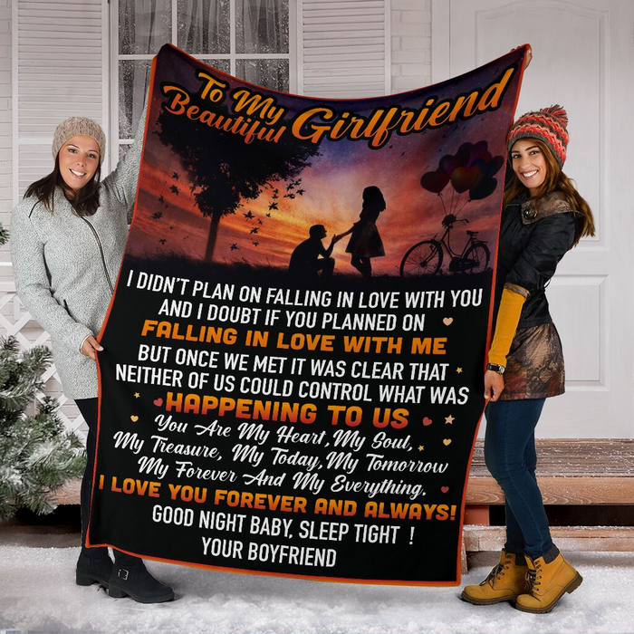 Personalized To My Beautiful Girlfriend From Boyfriend Fleece Sherpa Blanket Print Couple Proposing In The Sunset