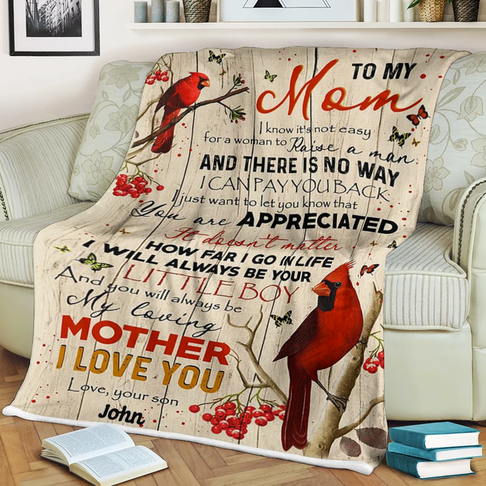 Personalized To My Mom Blanket For Mothers Day Red Cardinals With Holly Branch Blanket Custom Name