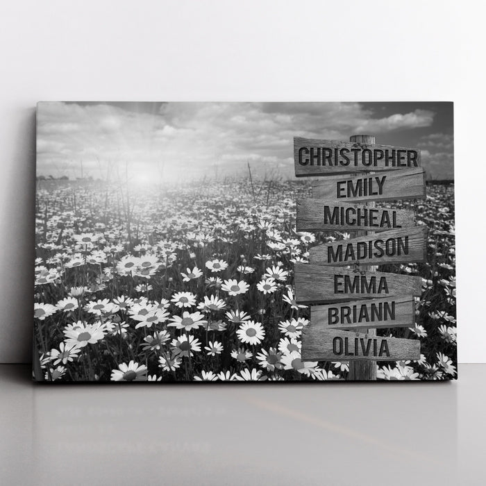 Personalized Canvas Wall Art Gifts For Family Black & White Field Of Daisies Sun Custom Name Poster Prints Wall Decor