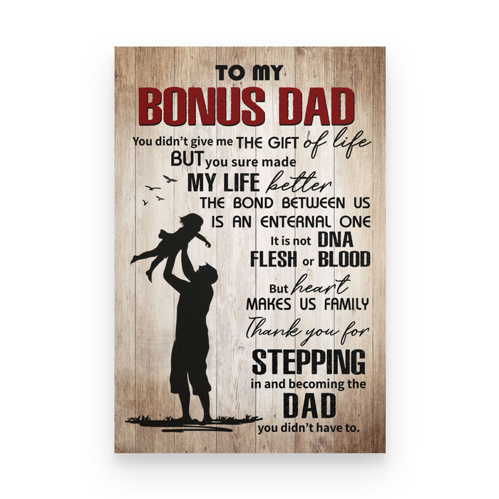Personalized To My Bonus Dad Canvas Wall Art Make Us Family Vintage Wooden Design Custom Name Poster Prints