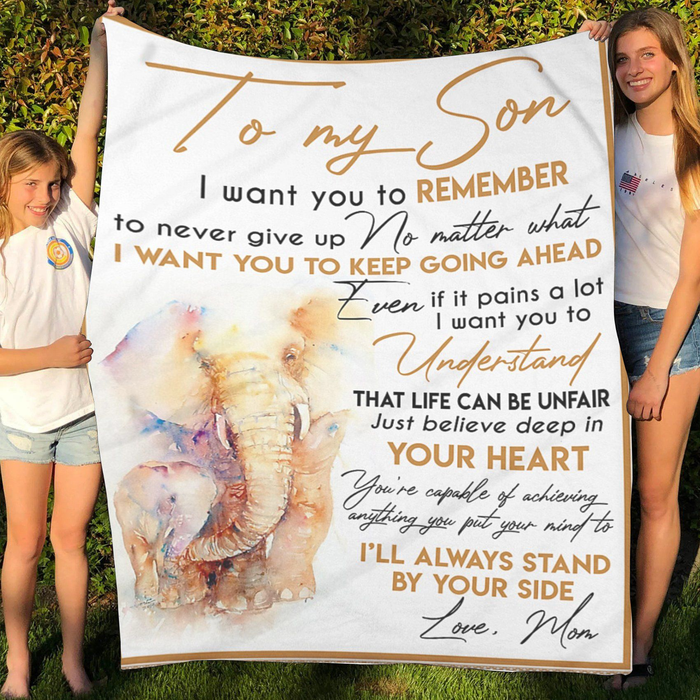 Personalized To My Son Fleece Blanket From Mom I Want You To Keep Going Ahead Color Elephants Family Printed