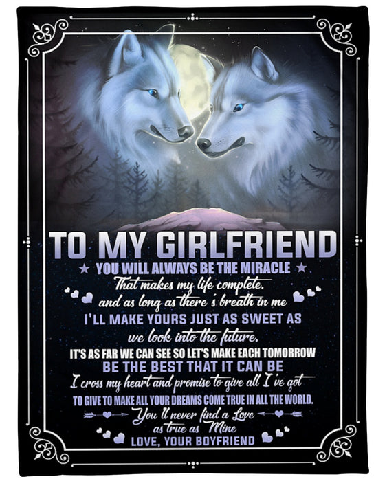 Personalized To My Girlfriend Blanket From Boyfriend I Cross My Heart Promise Keep You Wolf Custom Name Christmas Gifts