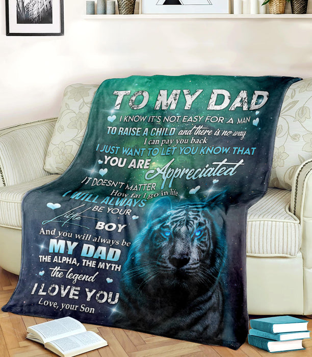Personalized To My Dad Blanket From Son I Know It'S Not Easy For A Man To Raise A Child Old Tiger Printed Custom Name