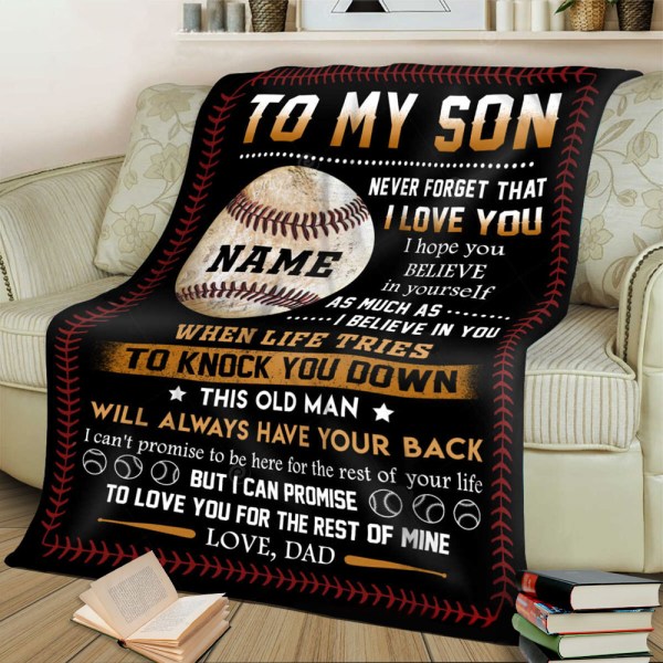 Personalized To My Son Blanket From Dad For Baseball Lovers Never Forget That I Love You Ball Printed Custom Name