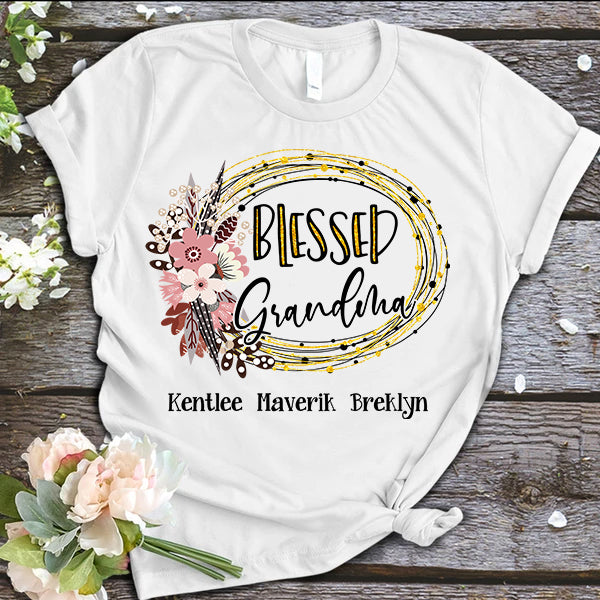 Personalized Tee Shirt For Mimi Blessed Grnadma Custom Grandkid Name Classic Floral Shirts