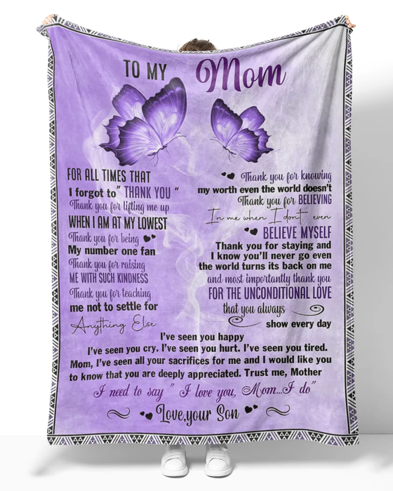 Personalized Fleece Blanket To My Mom On Mothers Day Purple Butterfly Lovely Blanket Custom Name