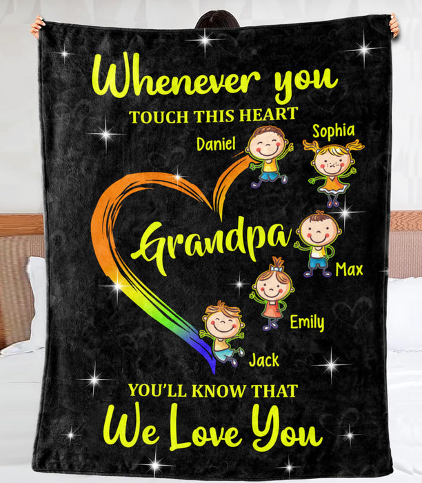 Personalized Blanket To My Grandpa From Grandkid Whenever You Touch This Heart Colorful Heart Print Custom Name