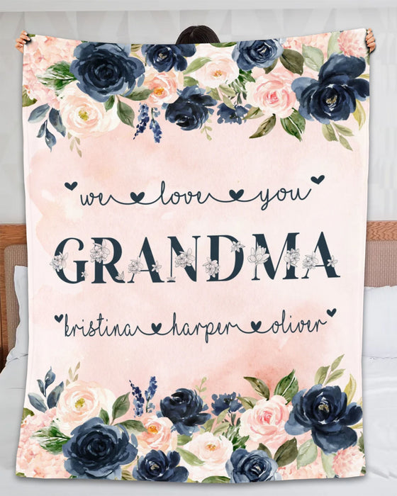 Personalized To My Grandma Blanket From Grandchild Colorful Flowers We Love You Custom Name Gifts For Christmas
