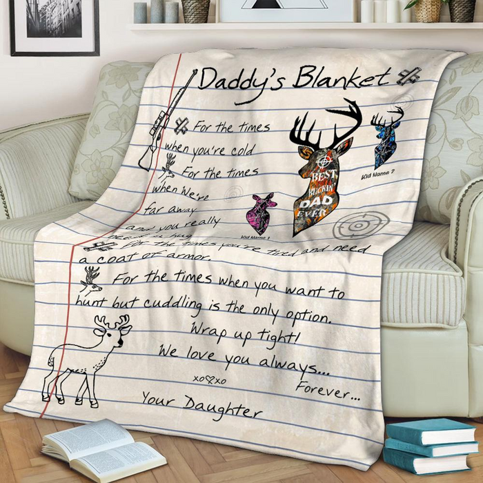 Personalized Letter Daddy'S Blanket For The Times When You'Re Cold Deer Hunting Prints Blankets Custom Kids Name