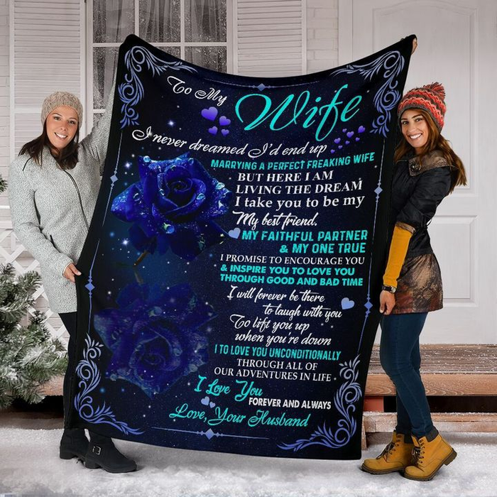 Personalized Blanket To My Wife From Husband Unconditionally Beautiful Rose Printed Galaxy Background Custom Name