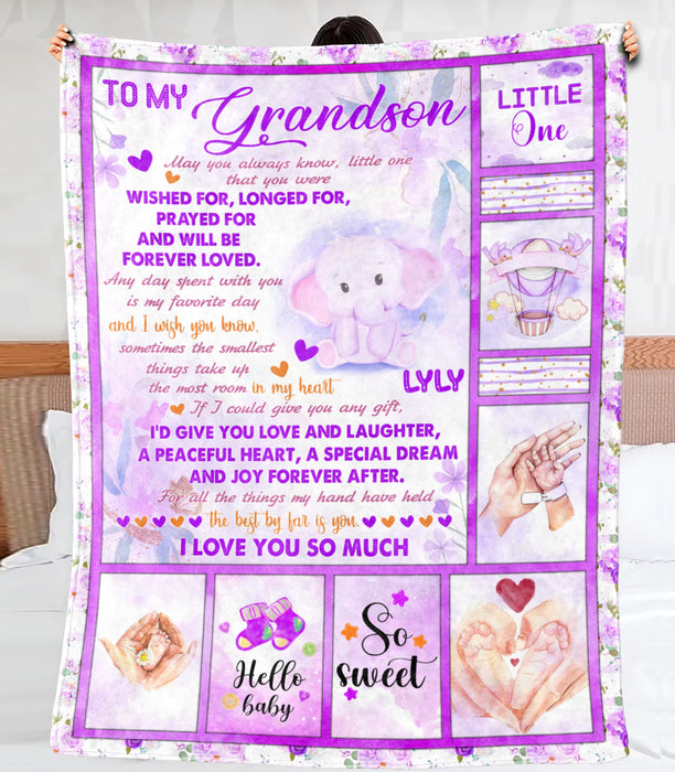 Personalized To My Grandson Blanket From Grandpa Grandma Cute Elephant Joy Forever After Custom Name Gifts For Christmas