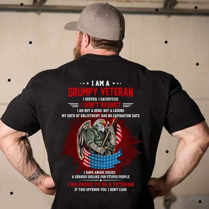 Classic T-Shirt For Men I Am A Grumpy Veteran I Served I Sacrificed American Eagle Man US Flag Patriotic Shirt