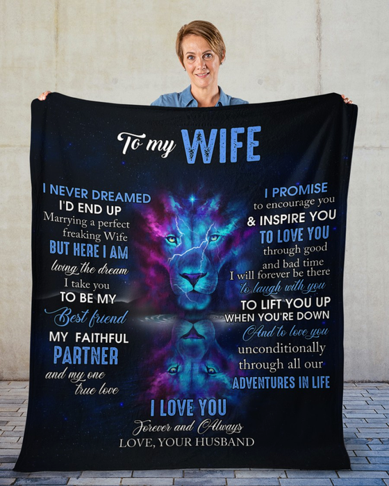 Personalized Fleece Blanket To My Wife Lighting Lion Face & Shadow Printed Custom Name Valentine Blankets