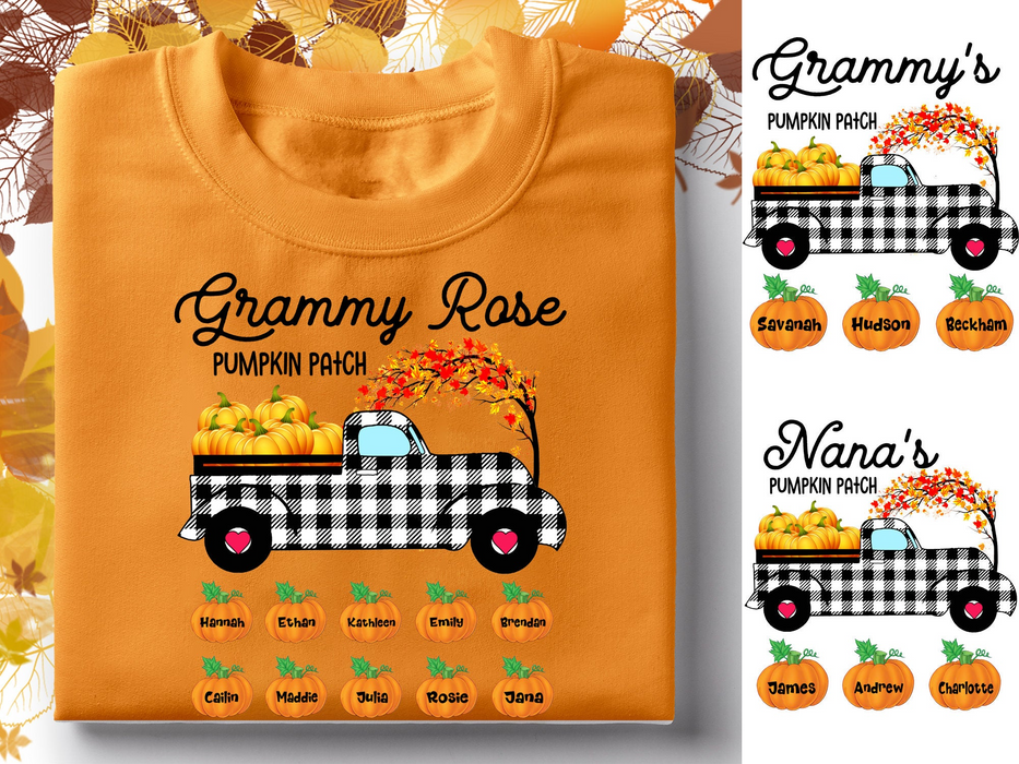 Personalized T-Shirt Grammy Rose Pumpkin Patch Pumpkin Truck Printed Custom Grandkids Name