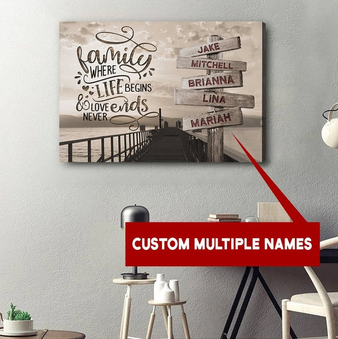Personalized Multi Family Names Poster Canvas Family Where Life Begins And Love