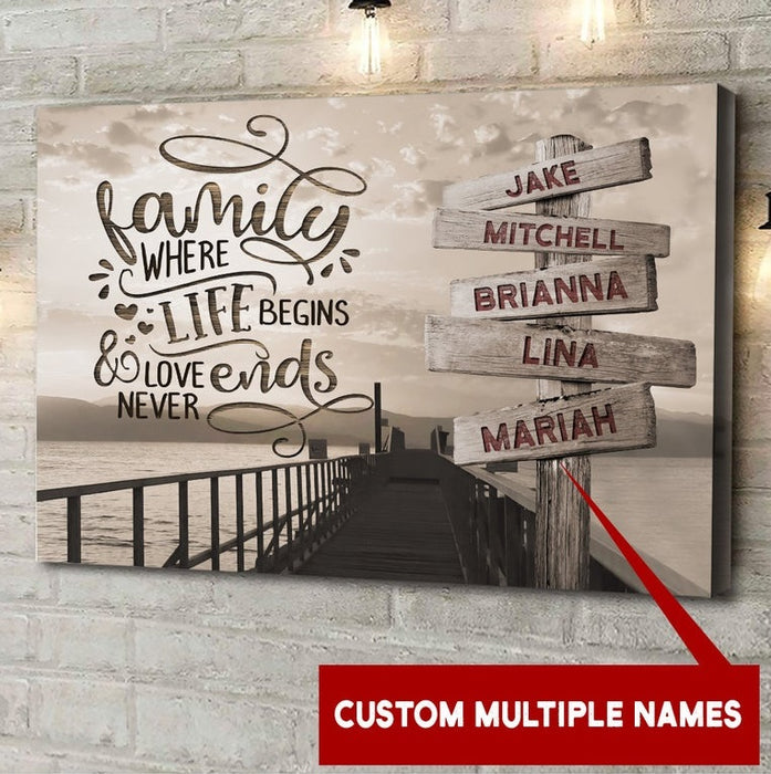 Personalized Multi Family Names Poster Canvas Family Where Life Begins And Love