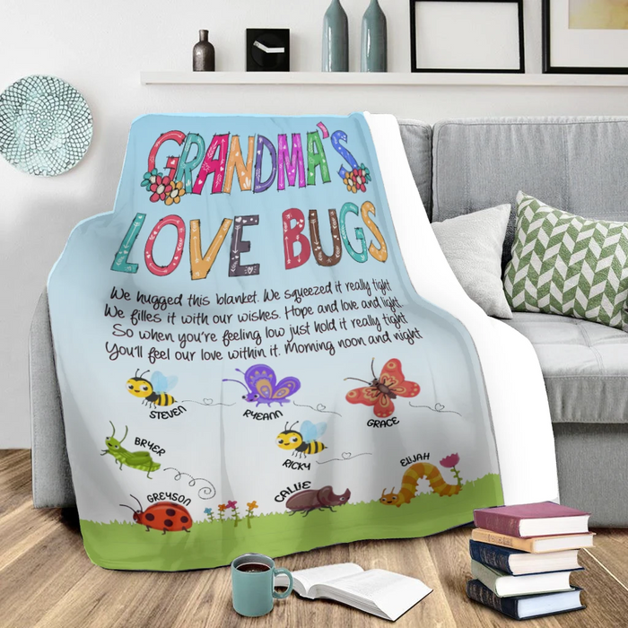 Personalized Fleece Blanket To My Grandmother From Grandkids Grandma'S Love Bugs Custom Name On Cute Insect Printed