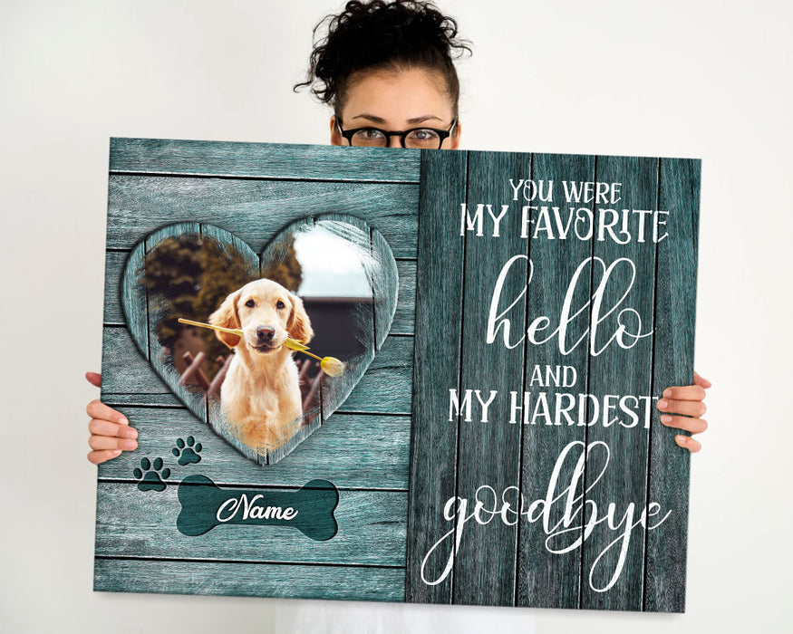 Personalized Memorial Gifts Canvas Wall Art For Loss Of Cat Dog You Were My Favorite Hello Paw Print Custom Name & Photo