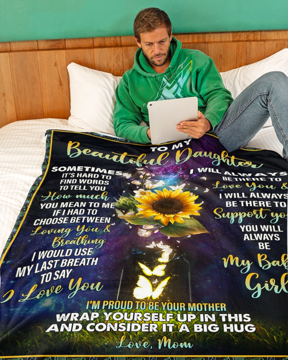 Personalized Premium Blanket To My Beautiful Daughter Lighting Butterfly & Sunflower Blankets Custom Name