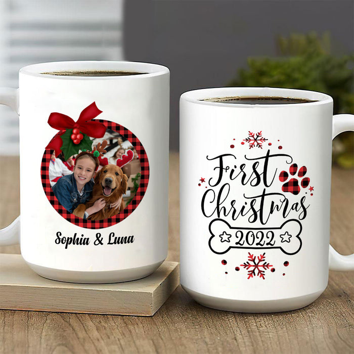 Personalized Coffee Mug Gifts For Dog Lover Girl And Dogs First Christmas Snowflakes Custom Name Photo Cup For Christmas