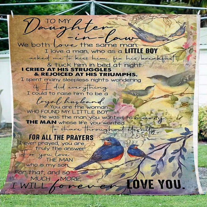 Personalized Rustic Floral Blanket To My Daughter In Law Funny Bird Premium Blankets Custom Name