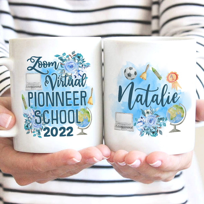 Personalized Back To School Mug Pioneer School Zoom Virtual Flower Print Custom Name 11 15oz Ceramic Coffee Cup