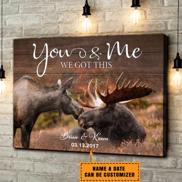 Personalized Canvas Wall Art For Couples Bull Moose Hunting In Rutting Season  Custom Name Poster Prints Birthday Gifts