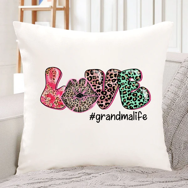 Personalized Square Pillow Gifts For Grandma Leopard Lips Love Grandma Life Art Custom Hashtag Sofa Cushion For Birthday