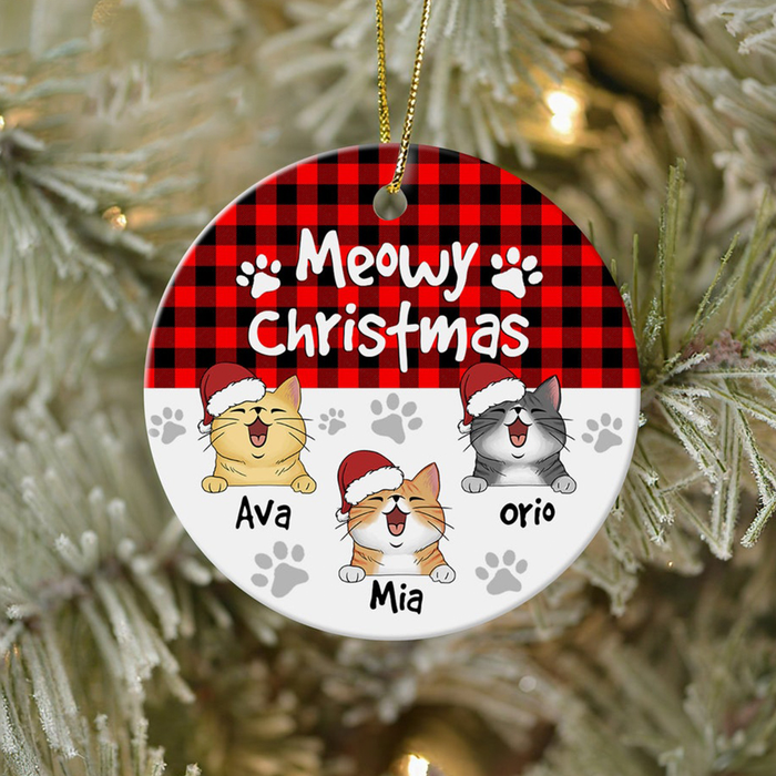 Personalized Ornament For Cat Lovers Christmas Plaid With Cute Meowy Custom Name Tree Hanging Gifts For Christmas Xmas