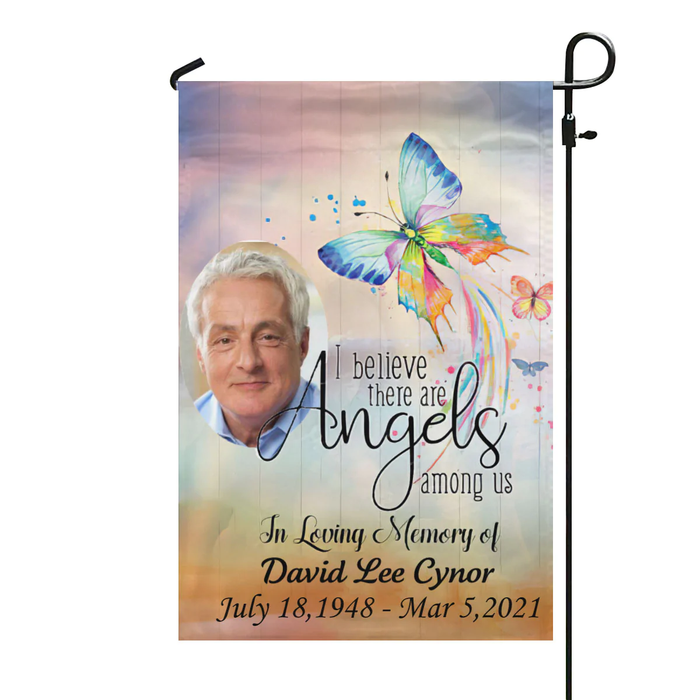Personalized Memorial Gifts Flag For Family In Heaven There Are Angels Butterflies Custom Name Photo Cemetery Decoration