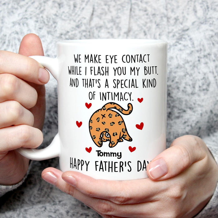Personalized Ceramic Coffee Mug For Cat Dad We Make Eye Contact Cute Cat Print Custom Cat's Name 11 15oz Cup