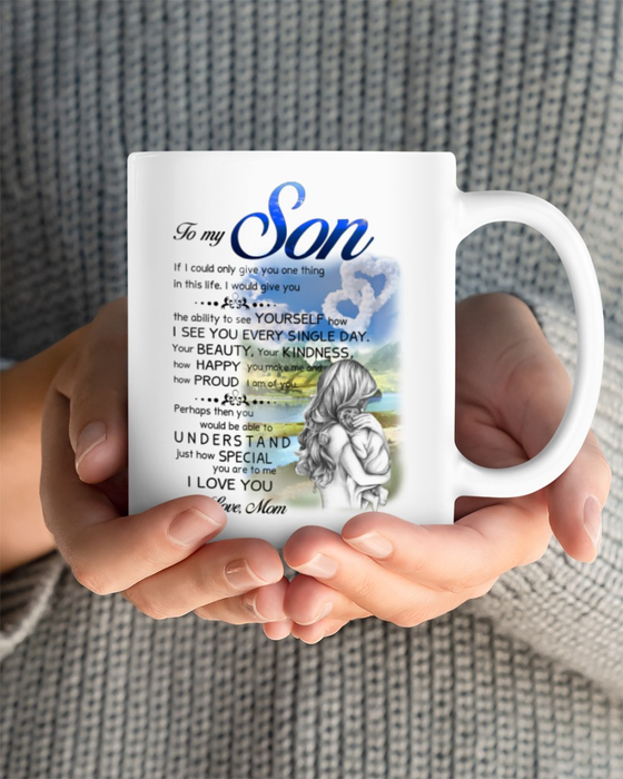 Personalized To My Son Coffee Mug From Mom Hugging Understand How Special You Custom Name White Cup Birthday Gifts