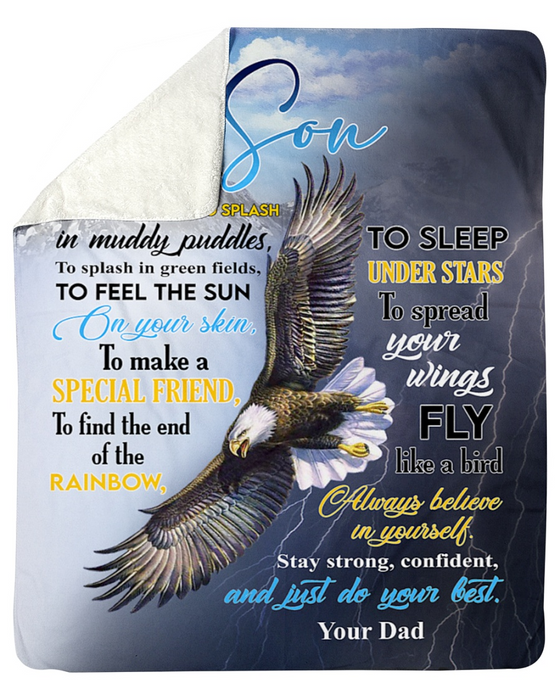 Personalized Blanket To My Son From Dad Stay Strong Confident And Just Do Your Best Eagle Printed Custom Name