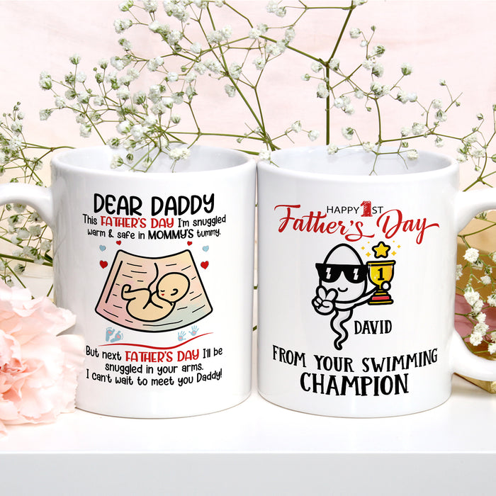 Personalized White Ceramic Coffee Mug For New Dad First Father's Day Funny Baby Bump & Sperm Custom Name 11 15oz Cup