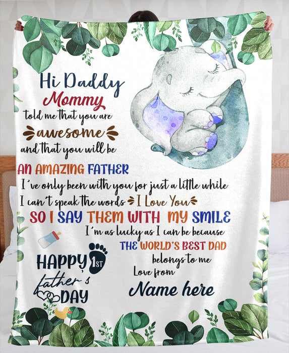Personalized Blanket For Expectant Dad From Cute Baby Elephant Say Them With Smile Custom Name Gifts For First Christmas