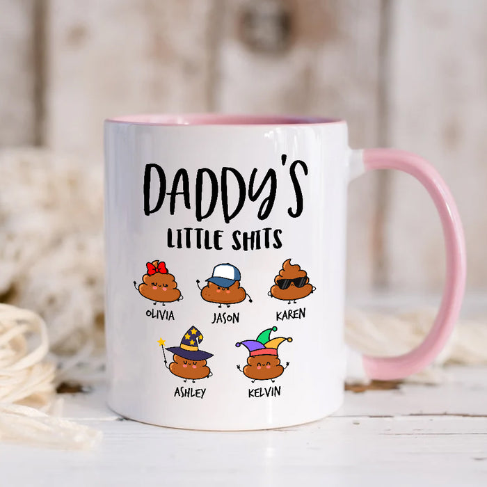 Personalized Coffee Mug For Dad From Kids Note Background Daddy's Little Shits Custom Name Accent Cup Fathers Day Gifts