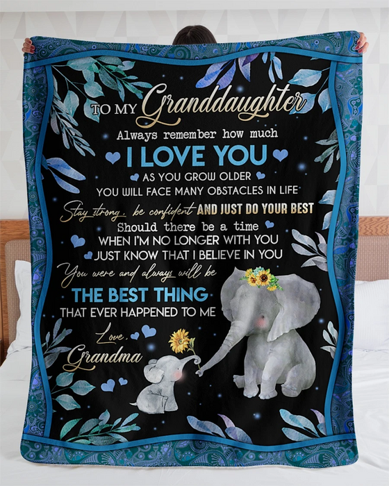 Personalized Mandala Elephant Fleece Blanket To My Granddaughter From Grandma Customized Name Throw Blankets