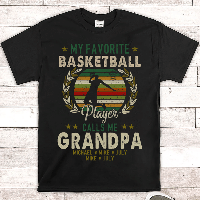 Personalized T-Shirt For Basketball Lovers To Grandpa Vintage Colorful Stripes Design Custom Name Father's Day Shirt
