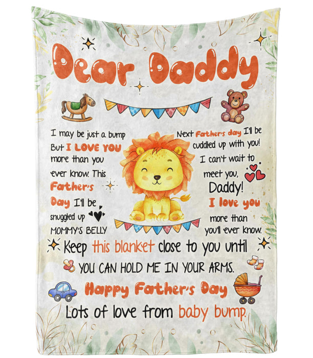 Personalized Blanket To My Dad From Baby Bump Happy Father's Day Cute Funny Baby Lion Cartoon Design Custom Name