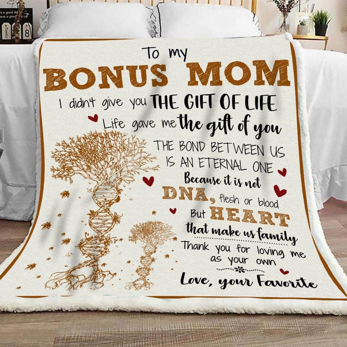 Personalized To My Stepmom Blanket Thanks For Loving Me As Your Own DNA Tree With Hearts Custom Name Gifts For Birthday