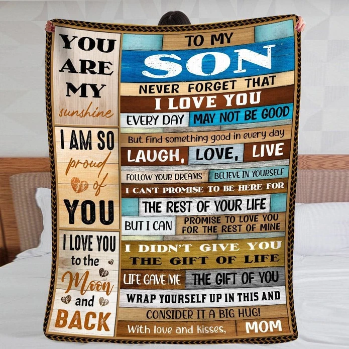 Personalized Wooden Line Throw Blanket To My Son From Mom Consider A Big Hug Throw Blanket Customized Name