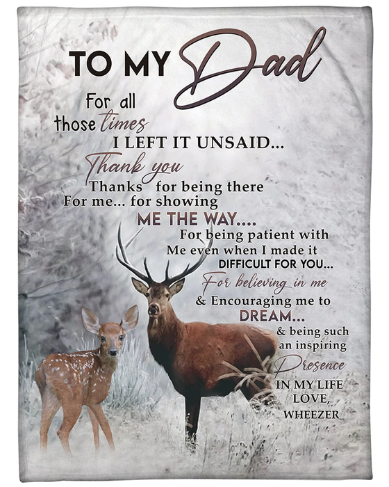 Personalized Blanket To My Dad From Son Daughter Thanks For Deer In Snow Print Father's Day Blanket Custom Name