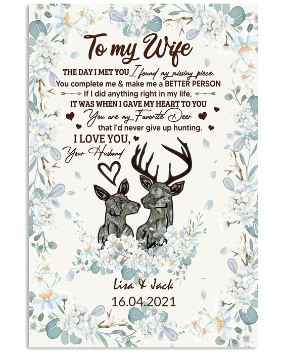 Personalized To My Wife Canvas Wall Art From Husband Camo Heart Buck And Doe Hunting Custom Name Poster Prints Gifts
