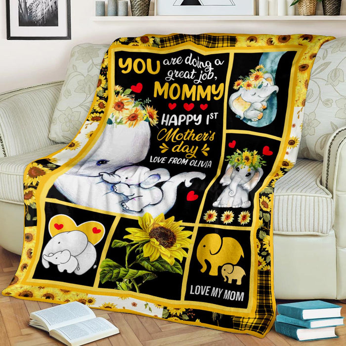 Personalized To My Mommy Blanket From Baby Happy 1st Mother'S Day Cute Elephant With Sunflower Printed Custom Name